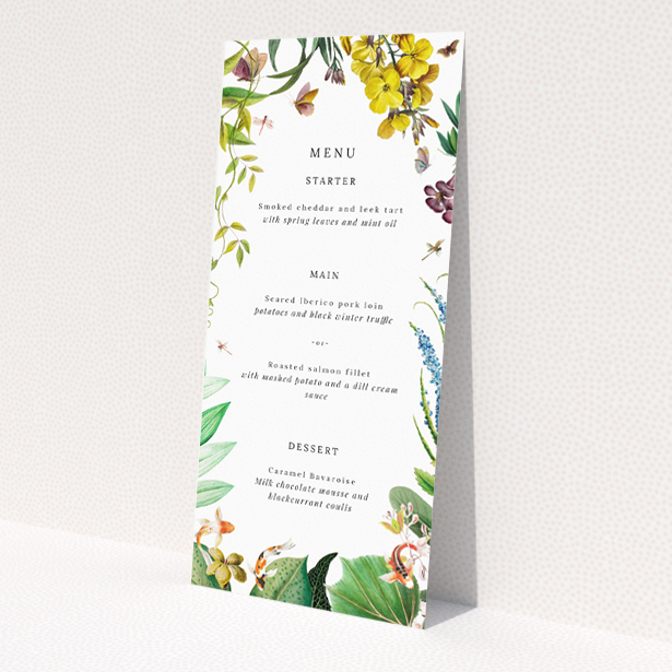 'English Garden Delight wedding menu template - Botanical celebration inspired by vibrant English gardens, perfect for couples embracing tradition and beauty.'. This is a view of the front