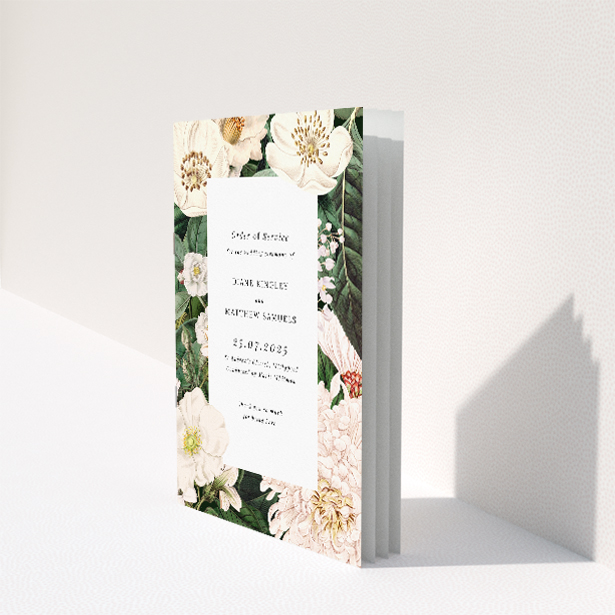 Exquisite Engraved Elegance Wedding Order of Service Booklet. This image shows the front and back sides together