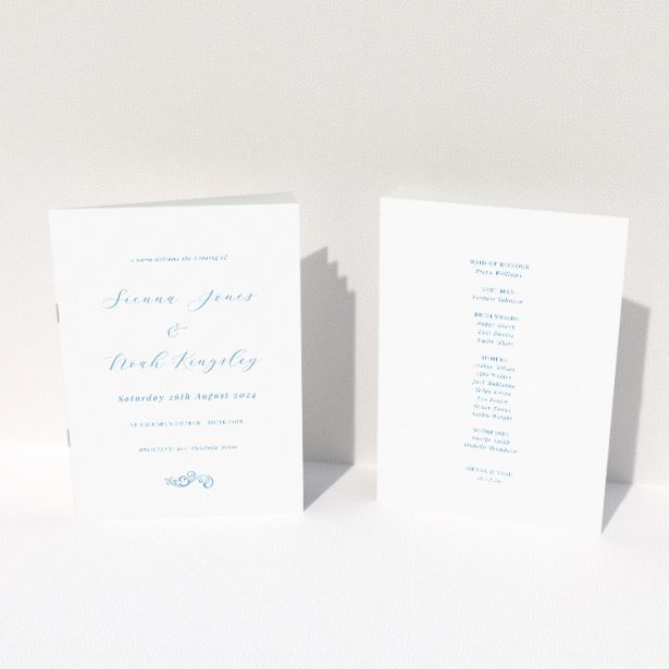 Elegant Engraved Swirl Wedding Order of Service Booklet Template. This image shows the front and back sides together