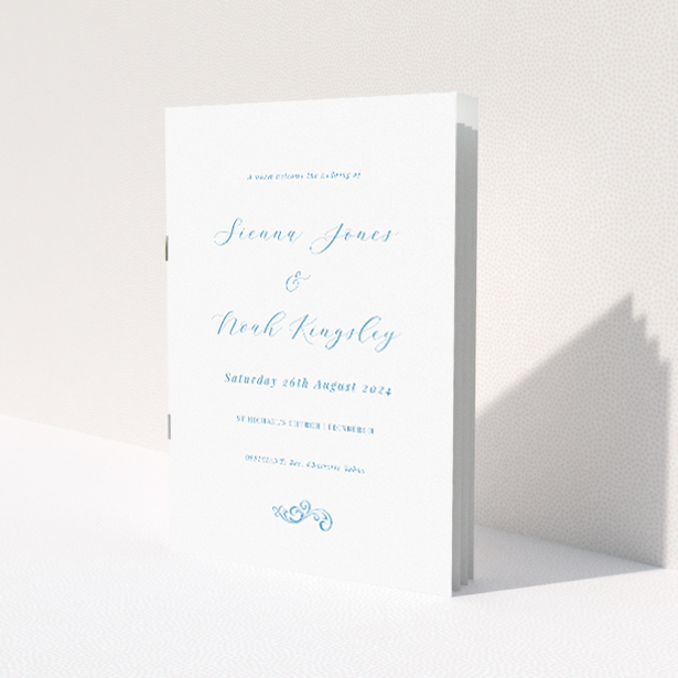 Elegant Engraved Swirl Wedding Order of Service Booklet Template. This image shows the front and back sides together
