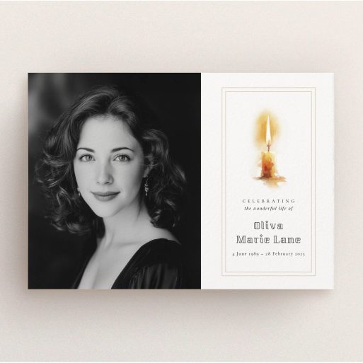 Elegant Funeral Announcement Funeral announcement design with black and white photo and candle illustration