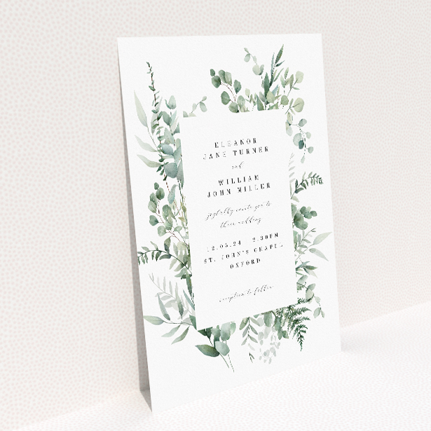 Eucalyptus Bloom Wedding Invitation - Delicate Watercolour Eucalyptus Leaves. This image shows the front and back sides together