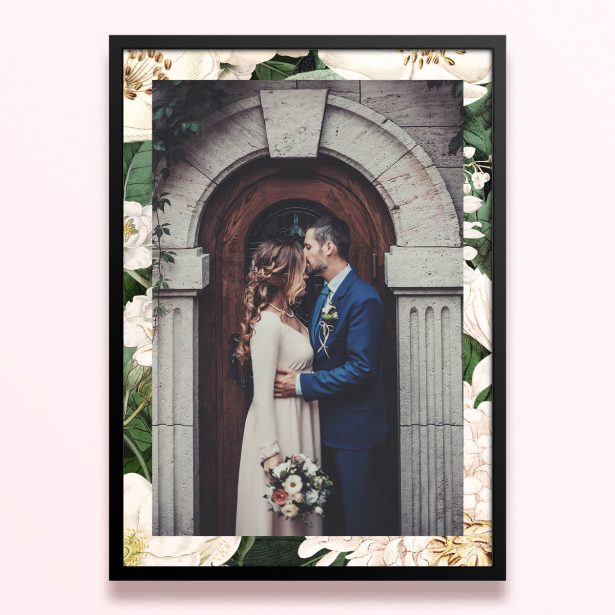 Simple framed prints designs with one photo on a floral-themed background