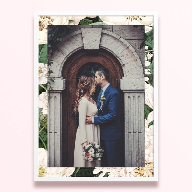 Simple framed prints designs with one photo on a floral-themed background