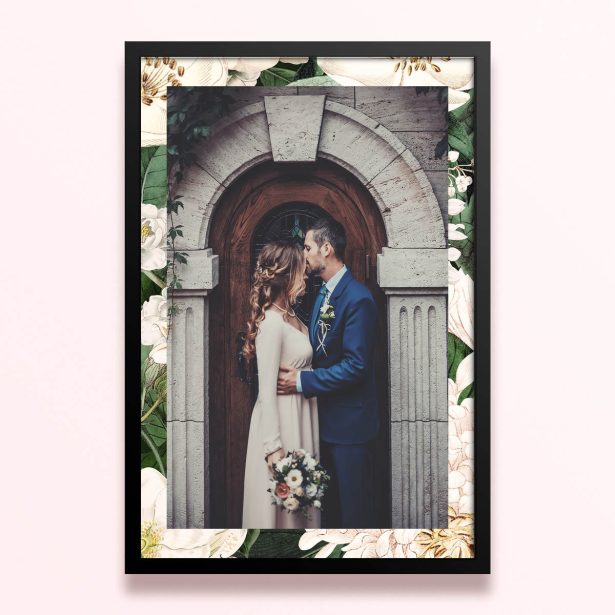 Simple framed prints designs with one photo on a floral-themed background