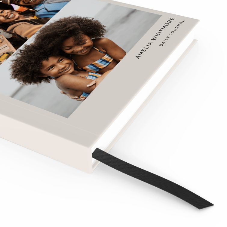 Personalised notebooks with elegant cover design featuring three photos for customisable photo gifts by Utterly Printable