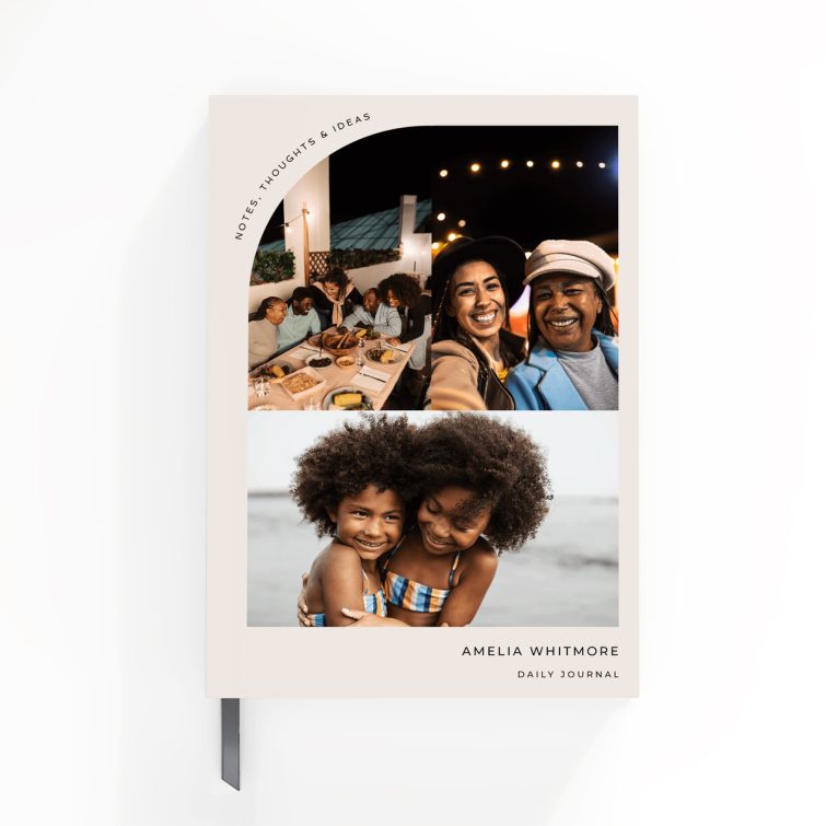 Personalised notebooks with elegant cover design featuring three photos for customisable photo gifts by Utterly Printable