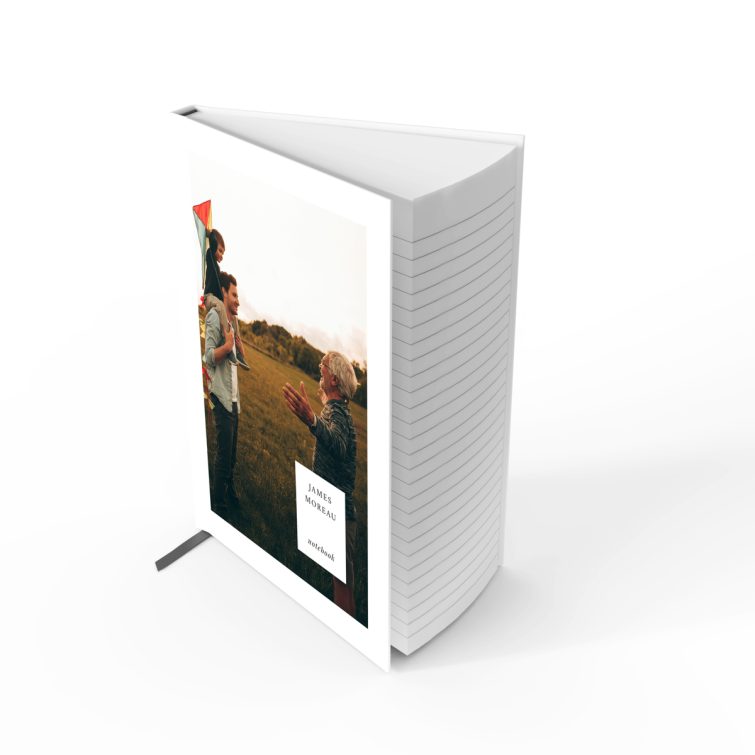 Portrait notebook design featuring a single photograph on the cover.