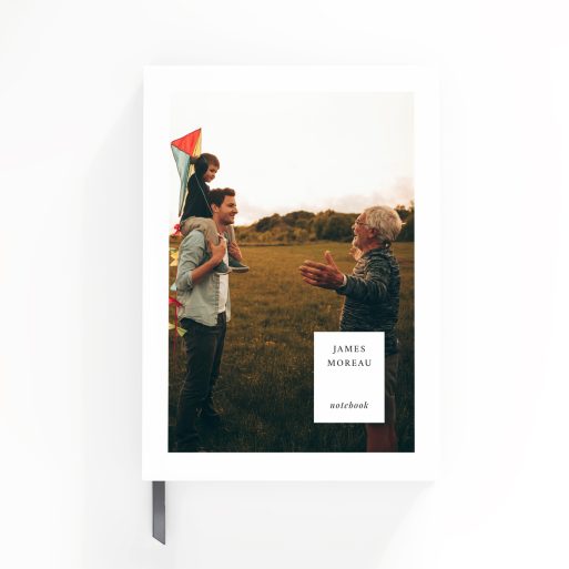 Portrait notebook design featuring a single photograph on the cover.