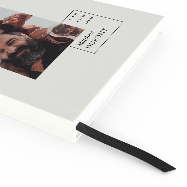 Portrait notebook design with one photo on the front cover, offered by Utterly Printable for personalised printing needs.