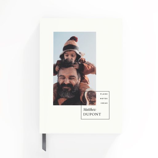 Portrait notebook design with one photo on the front cover, offered by Utterly Printable for personalised printing needs.