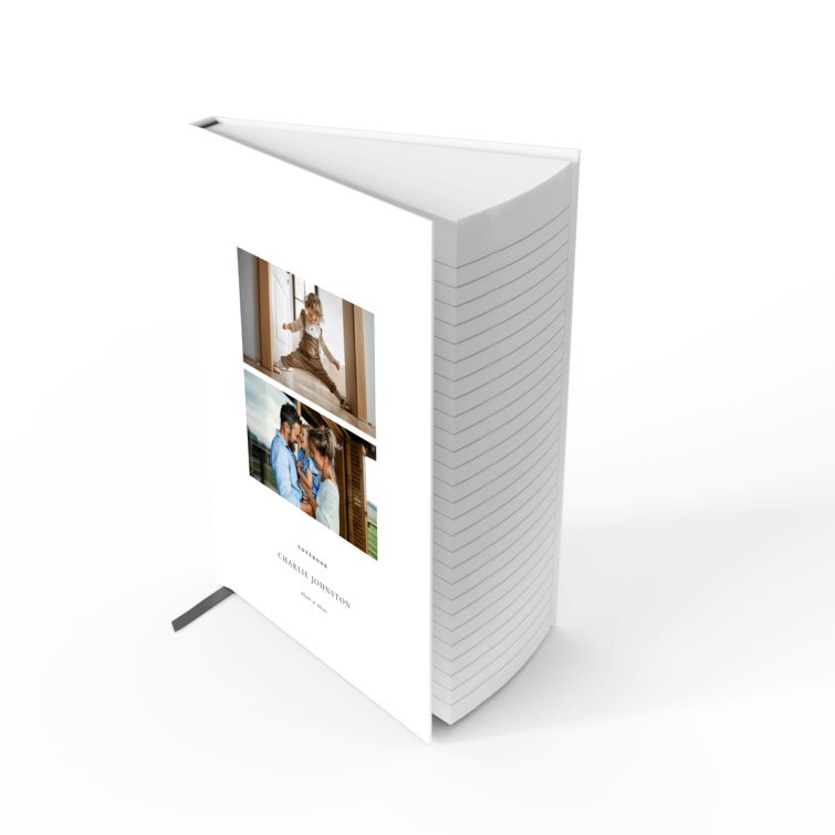 Personalised portrait notebook design with two photos on the cover.