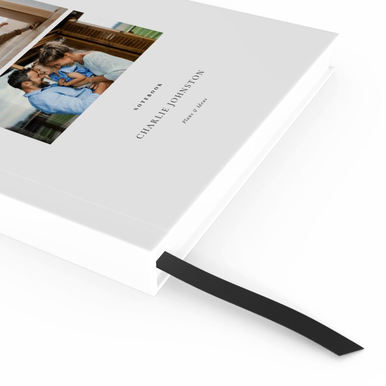 Personalised portrait notebook design with two photos on the cover.