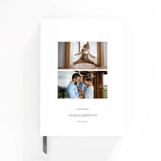 Personalised portrait notebook design with two photos on the cover.