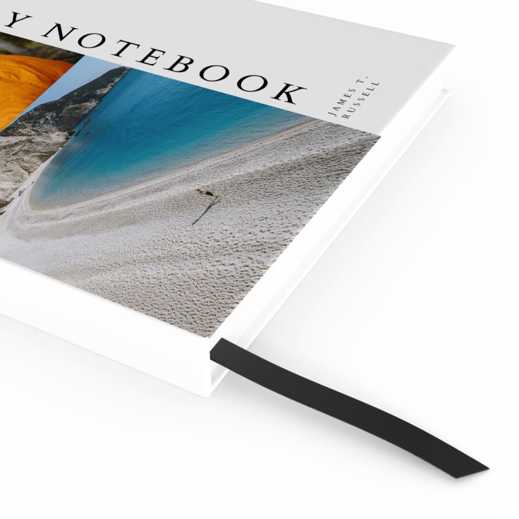 Portrait notebook cover design with one photo on the front cover, featuring elegant typography for notes and notions from Utterly Printable.