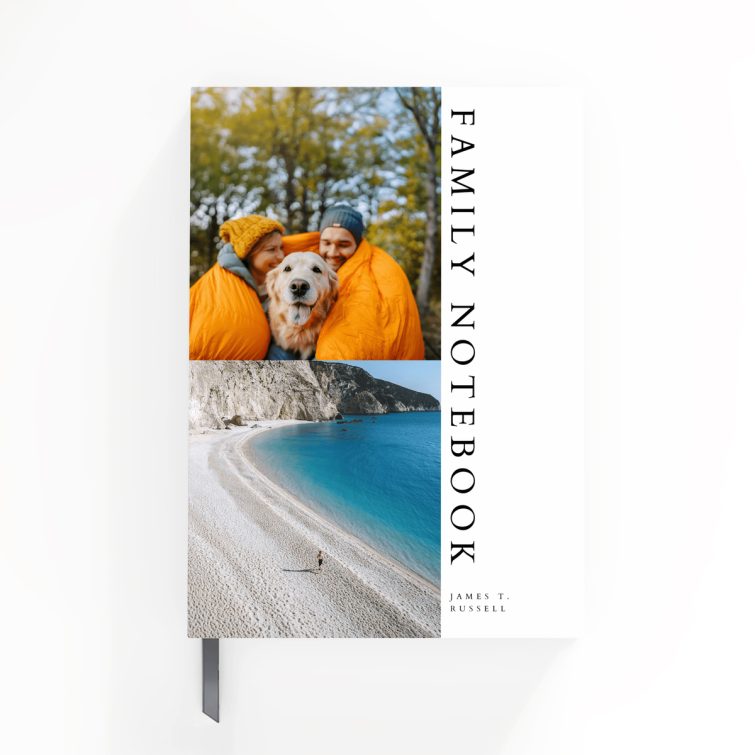 Portrait notebook cover design with one photo on the front cover, featuring elegant typography for notes and notions from Utterly Printable.