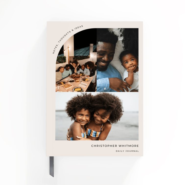 Personalised daily journal notebook design with three photos on the cover by Utterly Printable.