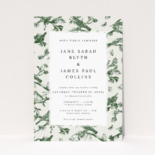 Personalised wedding invitation template - Fernway Birds with ferns and native birds border. This is a view of the front