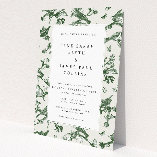 Personalised wedding invitation template - Fernway Birds with ferns and native birds border. This image shows the front and back sides together