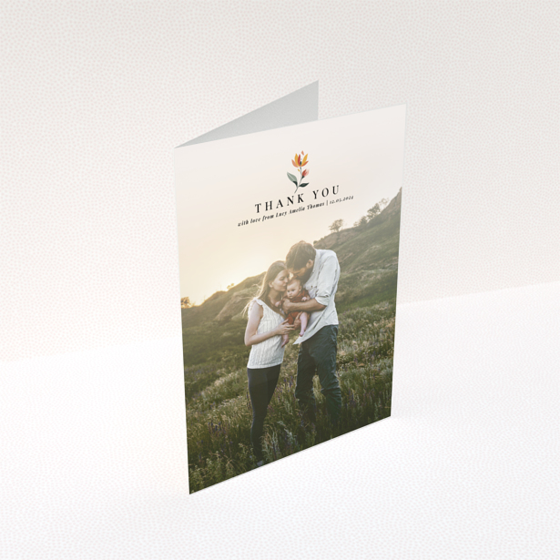 Baby thank you card with one photo in nature.