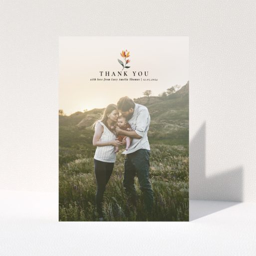 Baby thank you card with one photo in nature.