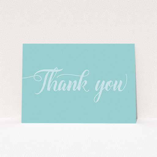 A first holy communion thank you card design named "Blue on Blue Typography". It is an A6 card in a landscape orientation. "Blue on Blue Typography" is available as a flat card, with mainly blue colouring.