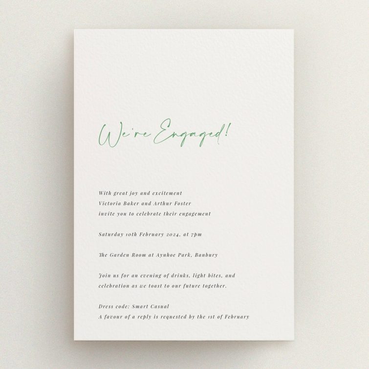 Engaged Word Script Fitzrovia Script in Wedding Information Insert Sheets