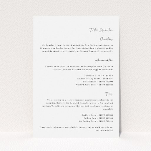 Fitzrovia Script information insert card - classic meets modern wedding stationery with elegant script typography. This is a view of the front