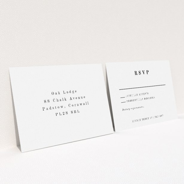 RSVP card from the Fitzrovia Script wedding stationery suite - timeless elegance with clean white background and sophisticated typography, balancing tradition and contemporary style. This is a view of the back