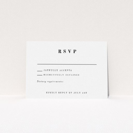 RSVP card from the Fitzrovia Script wedding stationery suite - timeless elegance with clean white background and sophisticated typography, balancing tradition and contemporary style. This is a view of the front