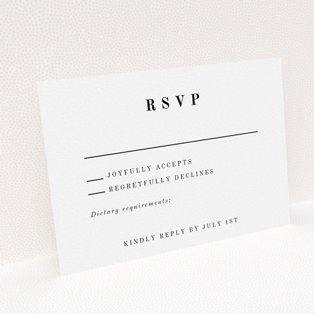 RSVP card from the Fitzrovia Script wedding stationery suite - timeless elegance with clean white background and sophisticated typography, balancing tradition and contemporary style. This is a view of the back