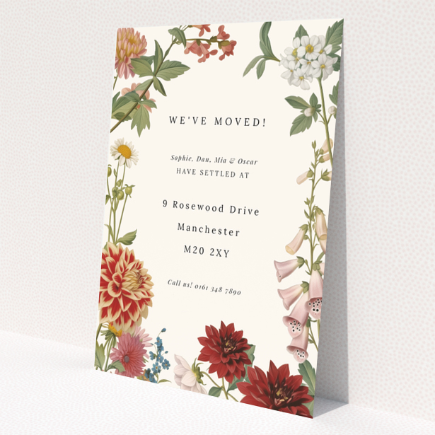 Floral change of address card with bouquet illustration