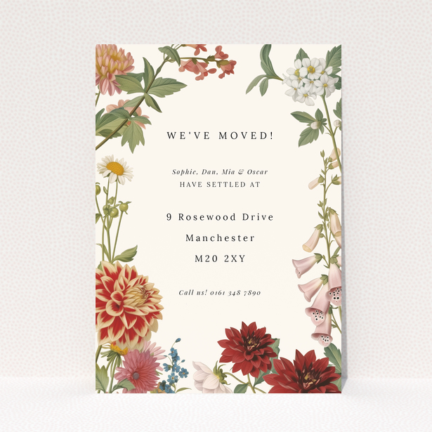 Floral change of address card with bouquet illustration