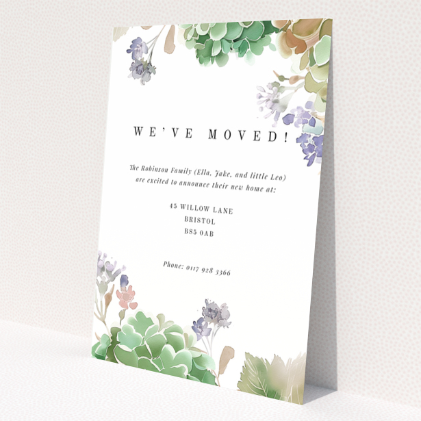 Floral watercolour change of address card with one photo