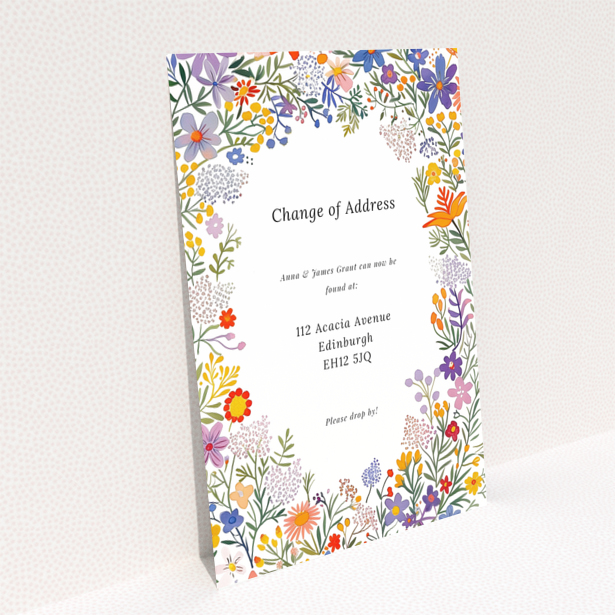 Change of address card design "Portrait" with floral border pattern featuring 0 photos