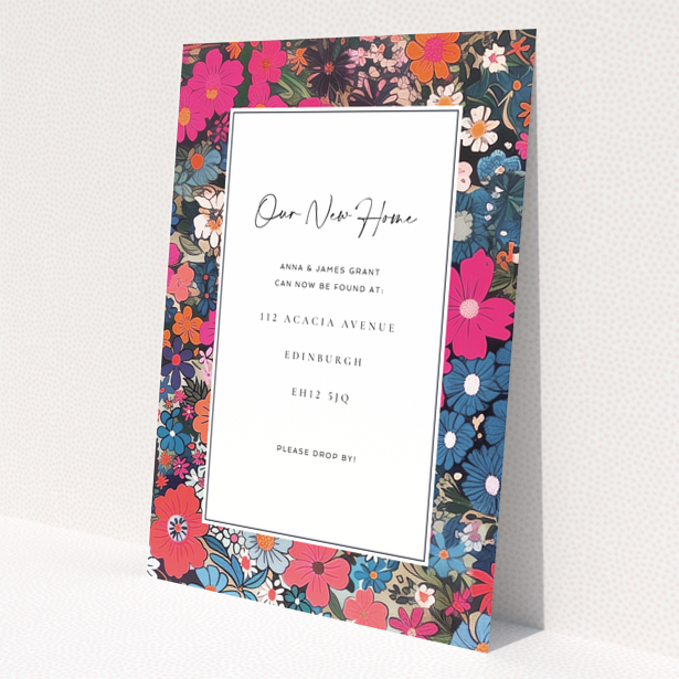 Floral change of address card with vibrant colourful background and no photos