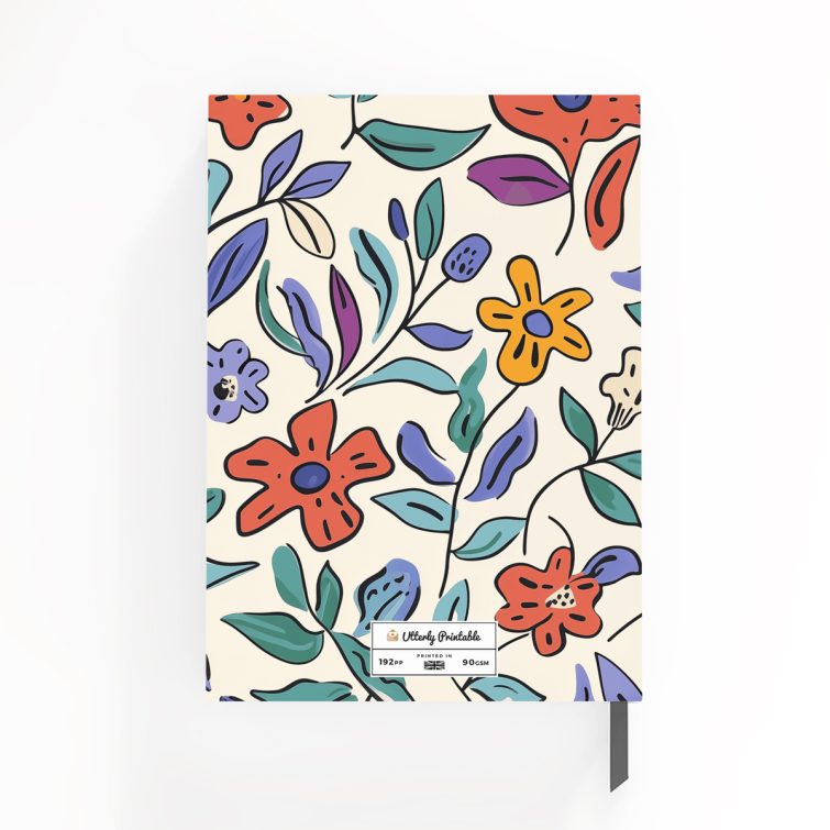 Floral design portrait notebook cover with one photo placeholder from Utterly Printable.