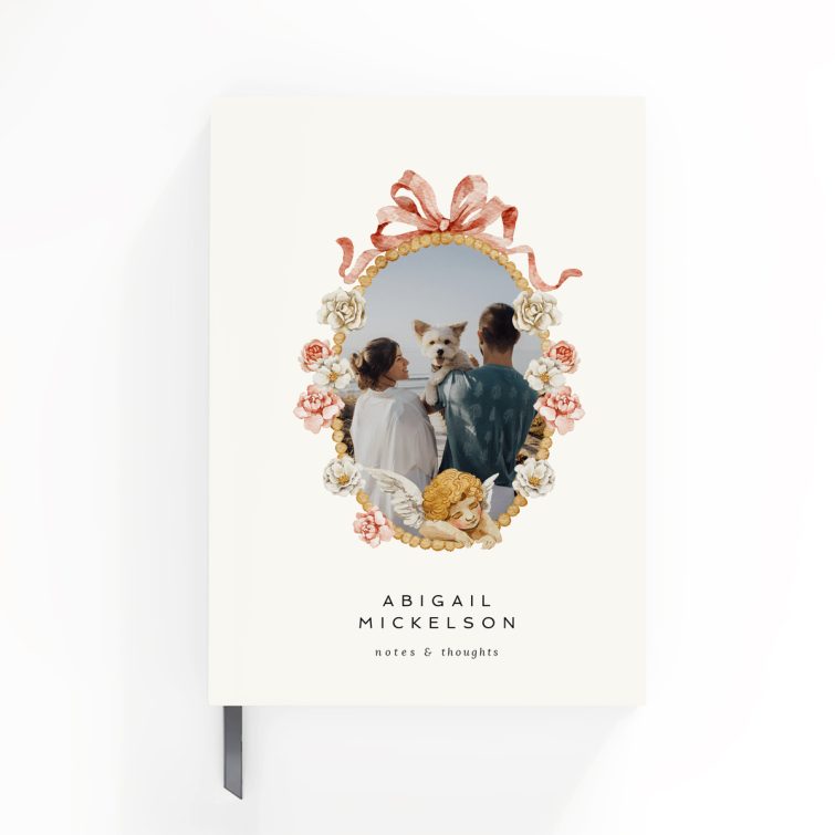 Floral decorative portrait notebook design with one photo on the cover from Utterly Printable.