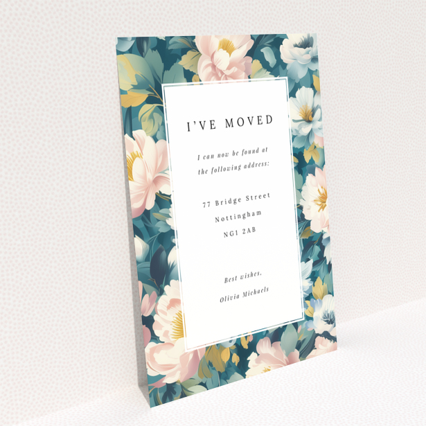 Floral background change of address card design - Portrait