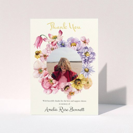 Floral Funeral Card Floral funeral thank you card design with one photo placeholder.