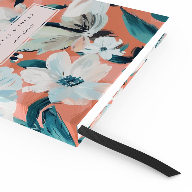 Floral design notebook cover spread with two placeholder photos, ideal for personalised stationery.