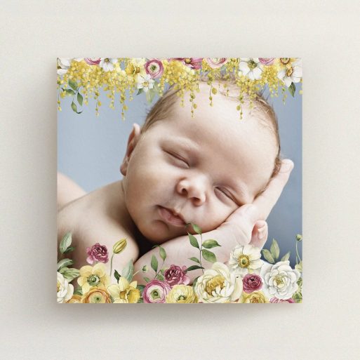 Floral Christening Invitation Floral christening invitation design featuring a sleeping baby and pastel flowers