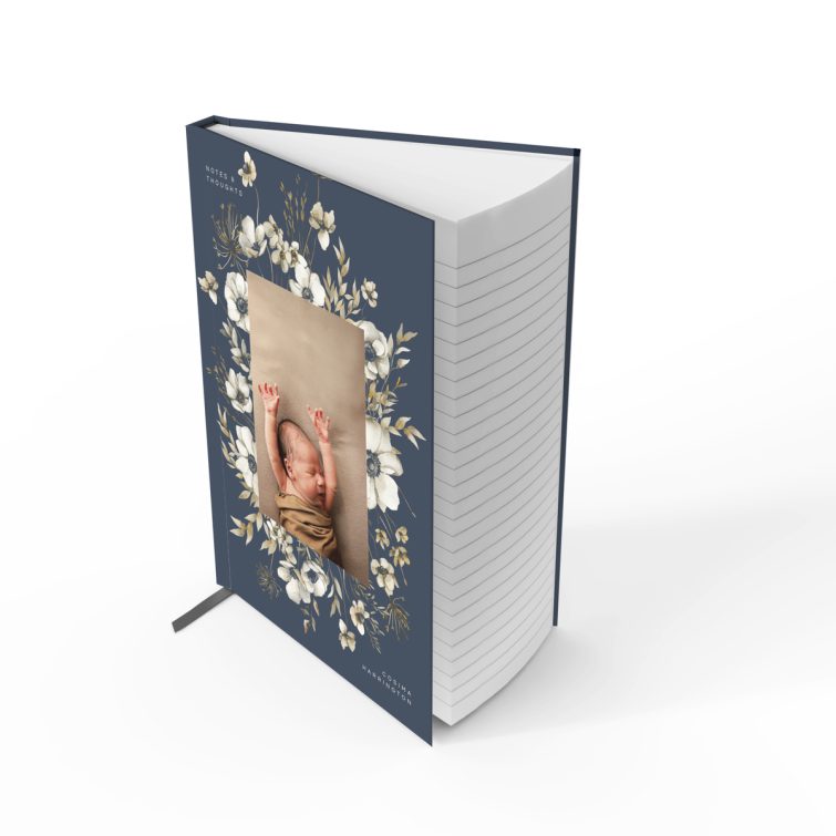 Floral notebook cover design with one photo for customisation by Utterly Printable.