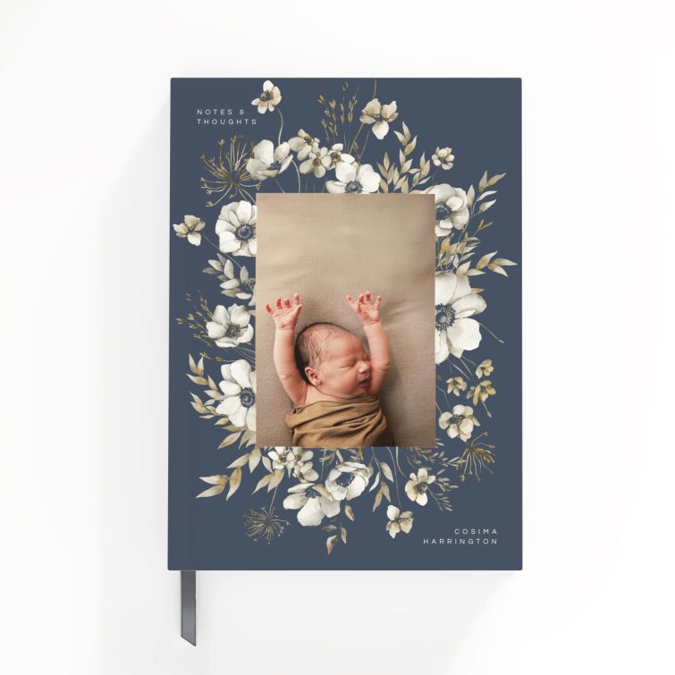 Floral notebook cover design with one photo for customisation by Utterly Printable.