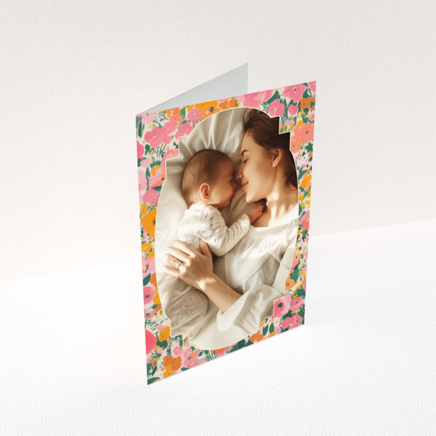 Baby thank you card with floral border and one photo