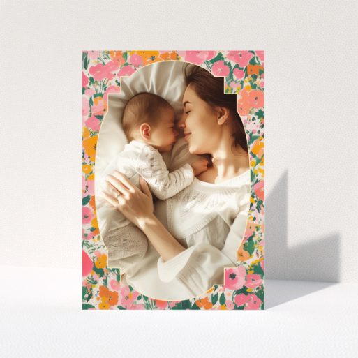 Baby thank you card with floral border and one photo