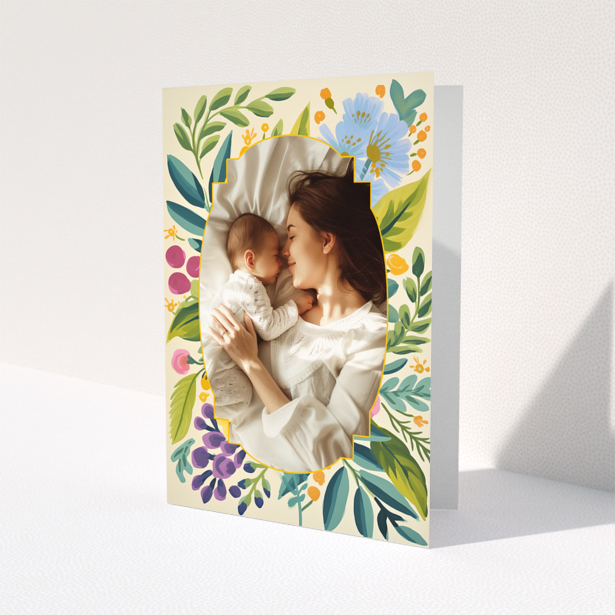 Floral illustrated baby thank you card with one photo.