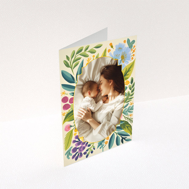 Floral illustrated baby thank you card with one photo.