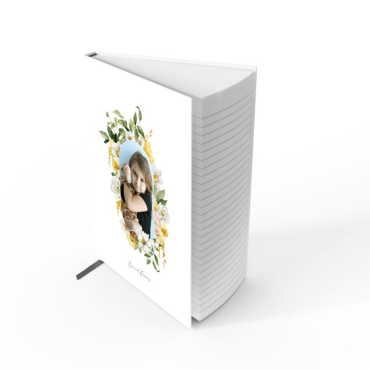 Floral personalised notebooks design with one photo on front cover by Utterly Printable.