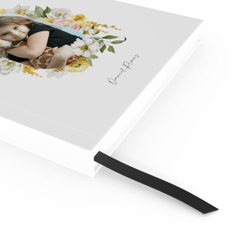 Floral personalised notebooks design with one photo on front cover by Utterly Printable.